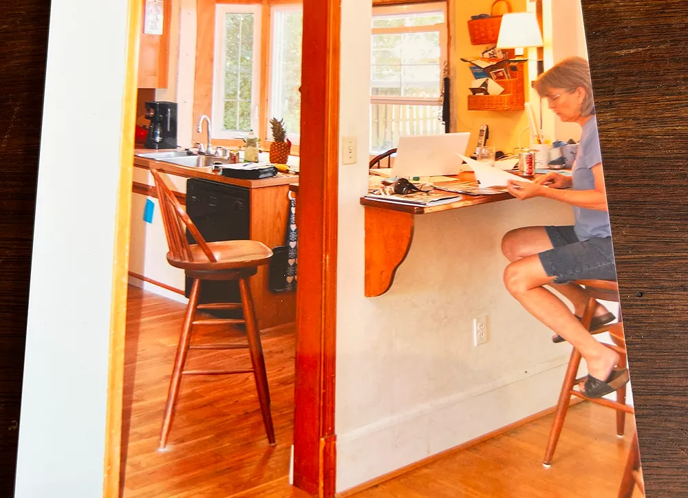 Person working at home office desk.