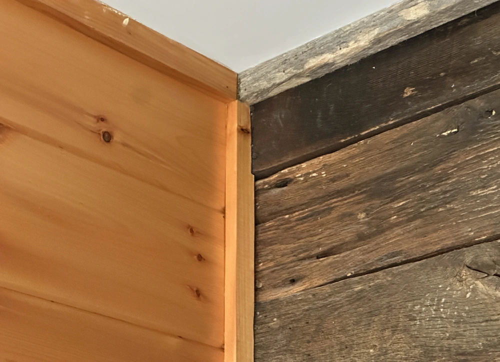 Wooden and rustic wall corner contrast