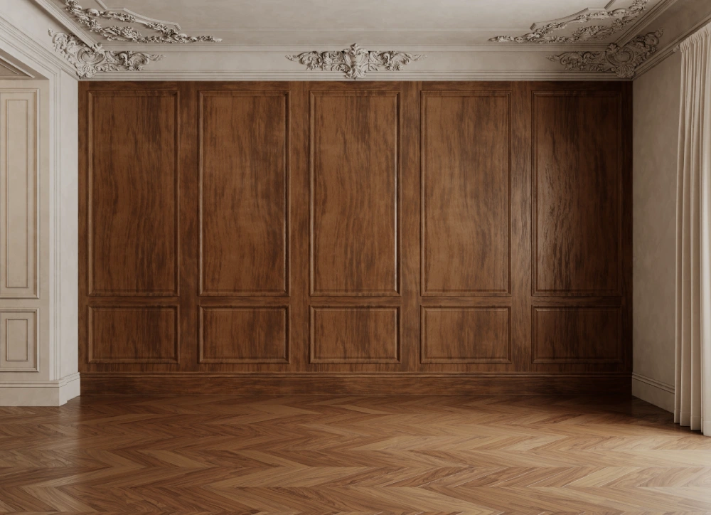 Classic interior with wooden walls and floor