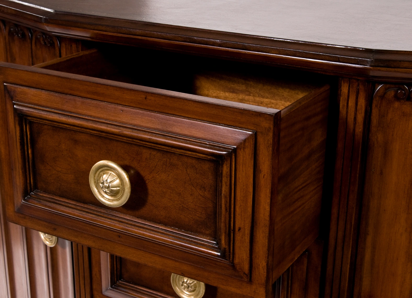 Vintage wooden drawer partially open