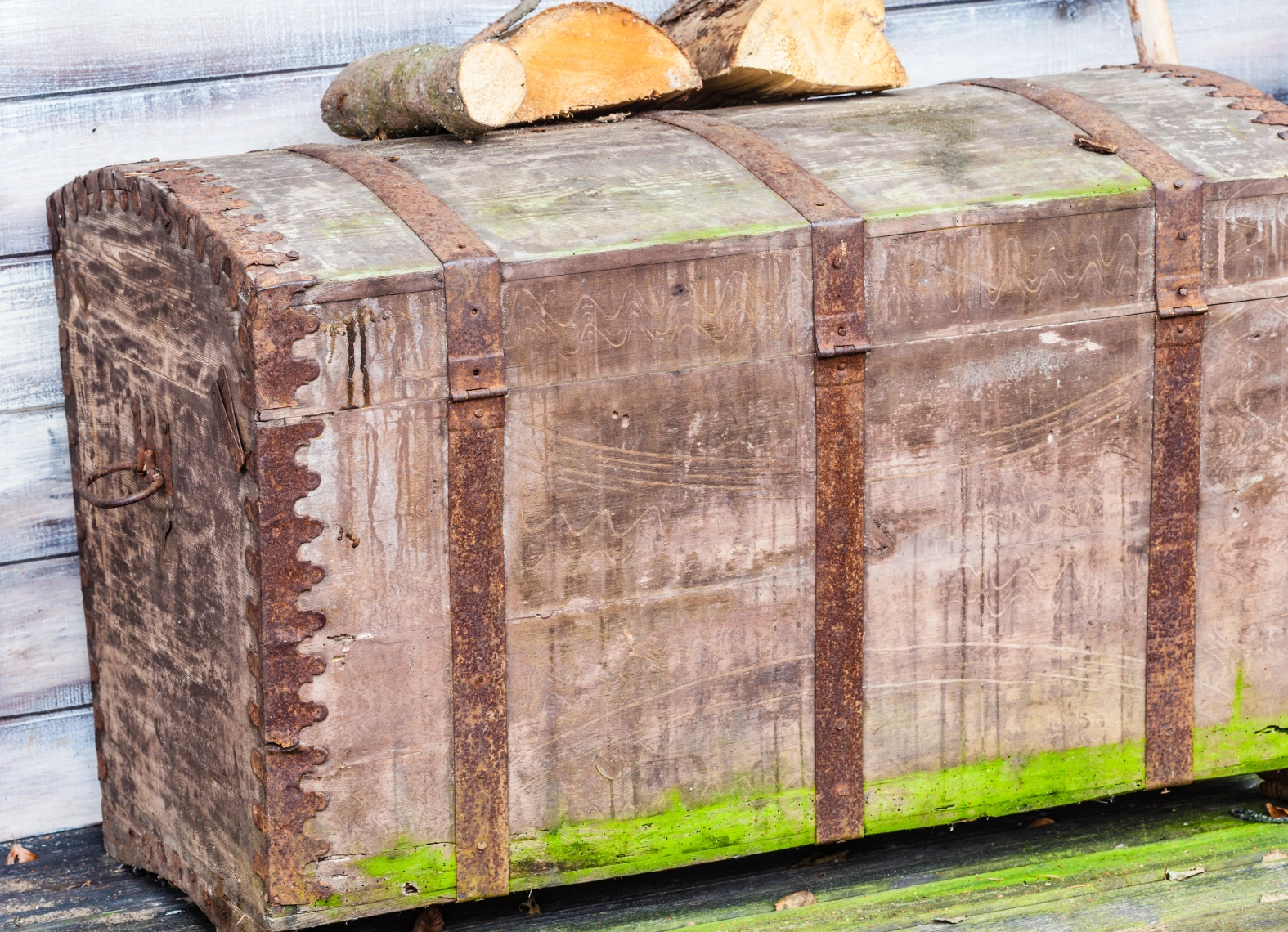 Rustic chest with logs on top