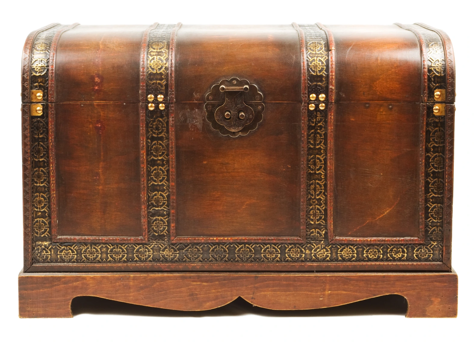 Vintage wooden trunk with metal accents