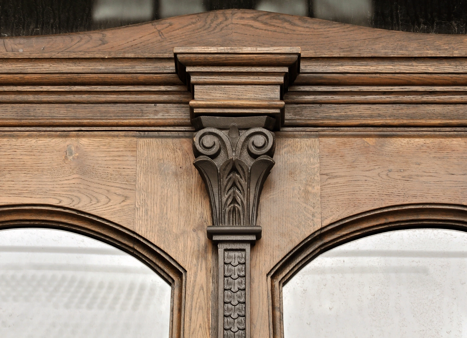 Detailed wood carving on a vintage door