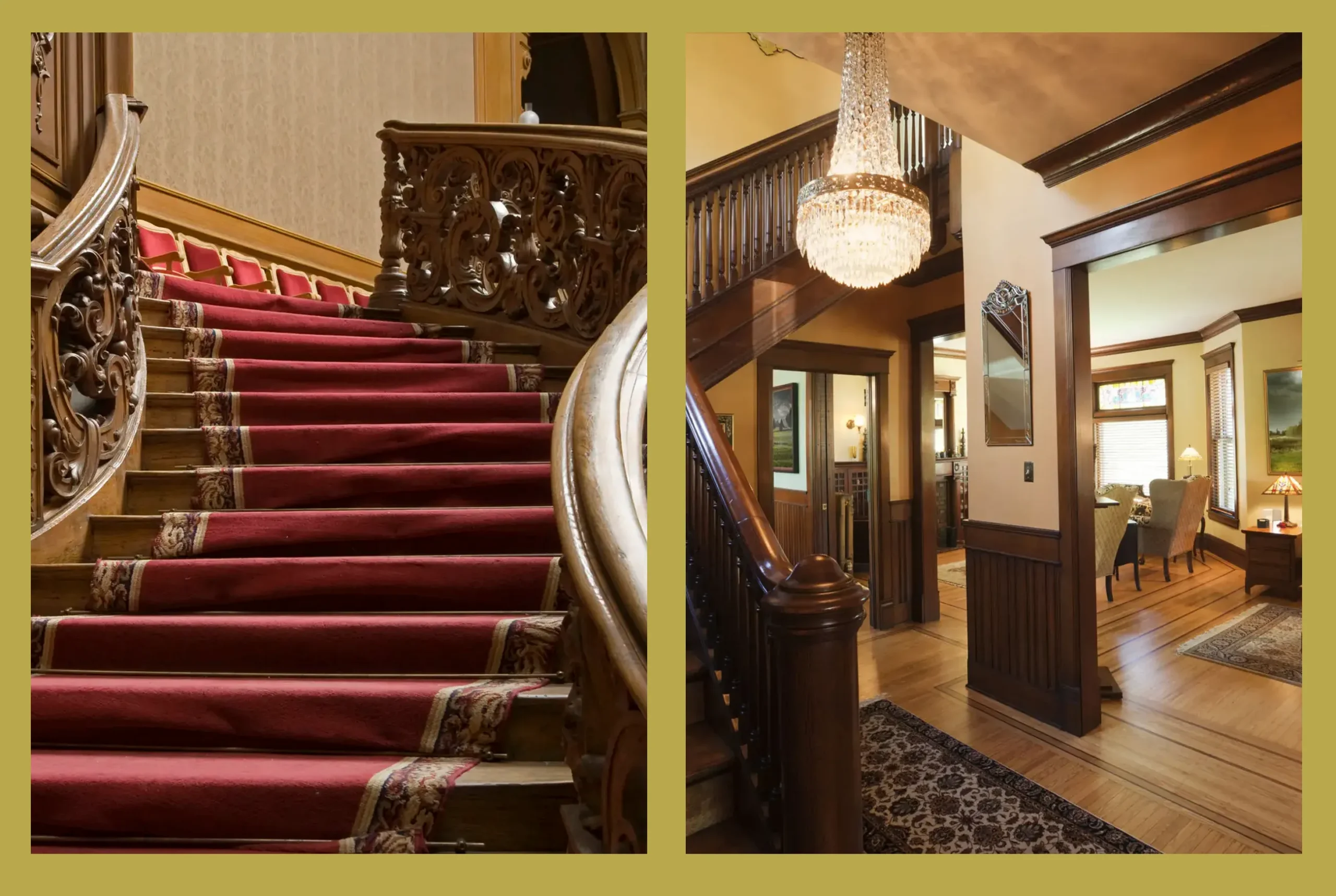 Elegant wooden staircase and foyer interior view.