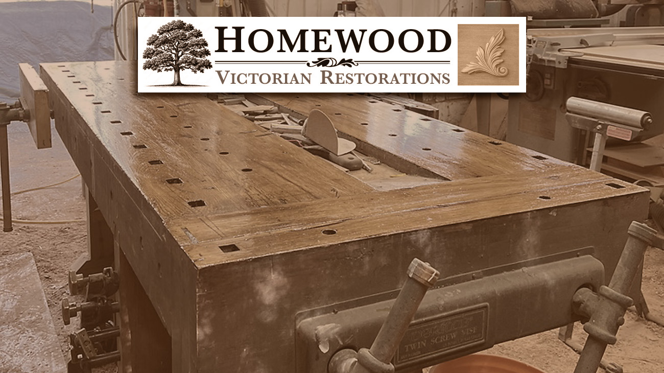 Woodworking bench at Homewood Victorian Restorations.